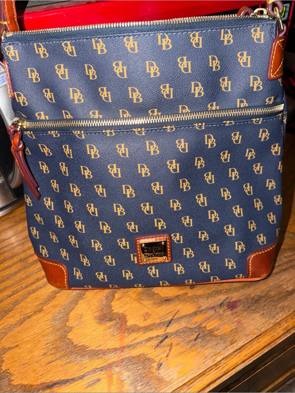 Dooney & Bourke Navy and Brown Logo Crossbody Messenger